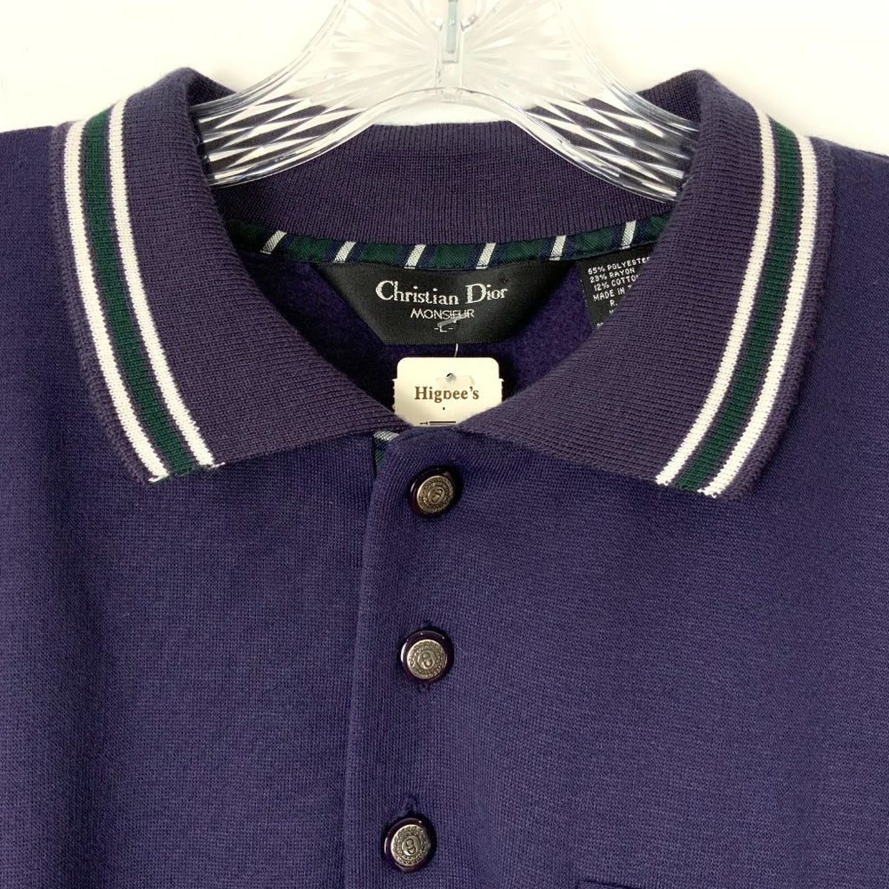 Vintage 90s Christian Dior Monsieur Quarter Button Navy Sporty Sweatshirt Sz L - Picture 6 of 16